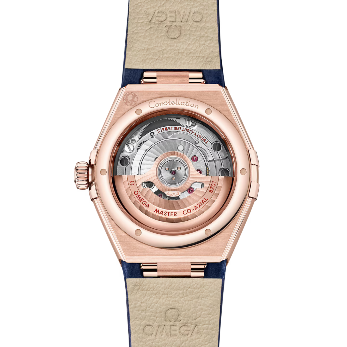 Omega Constellation Sedna Gold Blue Leather Automatic Watch 29 mm