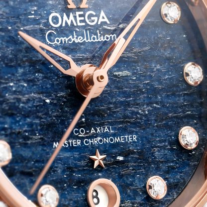 Omega Constellation Sedna Gold Blue Leather Automatic Watch 29 mm