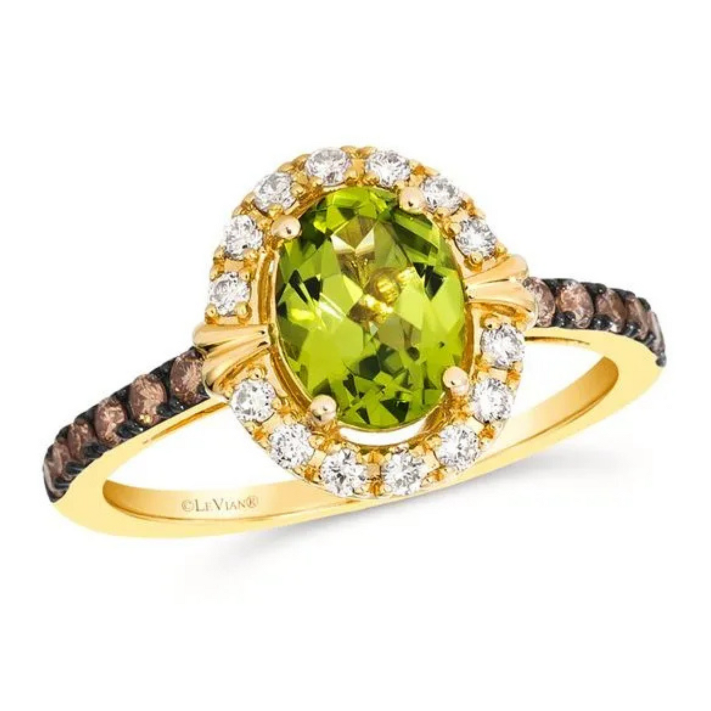 Le Vian 14K Honey Gold Green Apple Peridot, Chocolate Diamonds and Nude Diamonds Ring 1.2ct