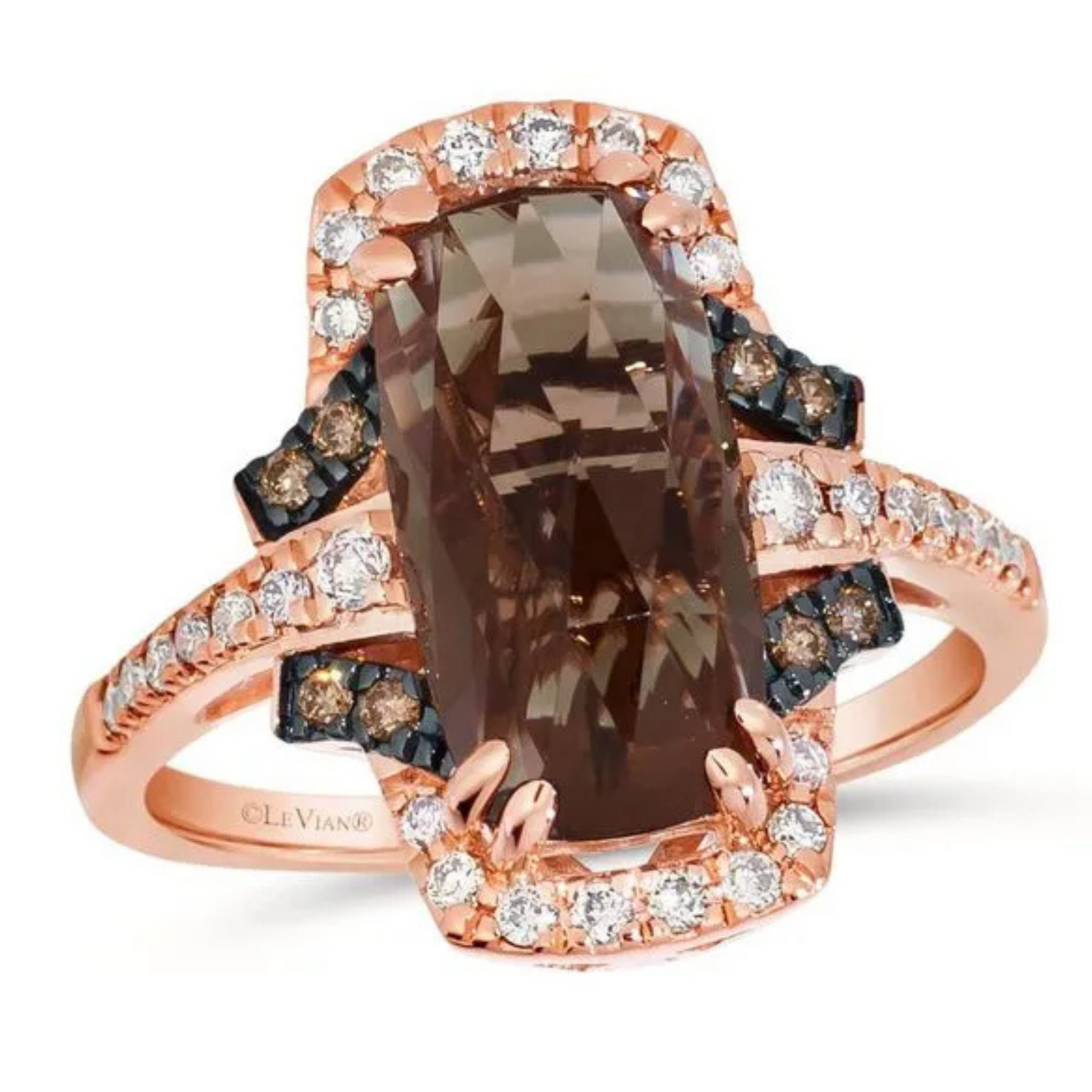 Le Vian 14K Strawberry Gold Chocolate Quartz, Nude Diamonds and Chocolate Diamonds Ring 3.2ct