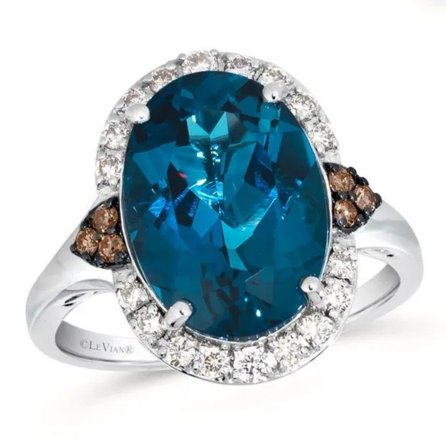 Le Vian 14K Vanilla Gold Deep Sea Blue Topaz, Nude Diamonds and Chocolate Diamonds Ring 6.5ct