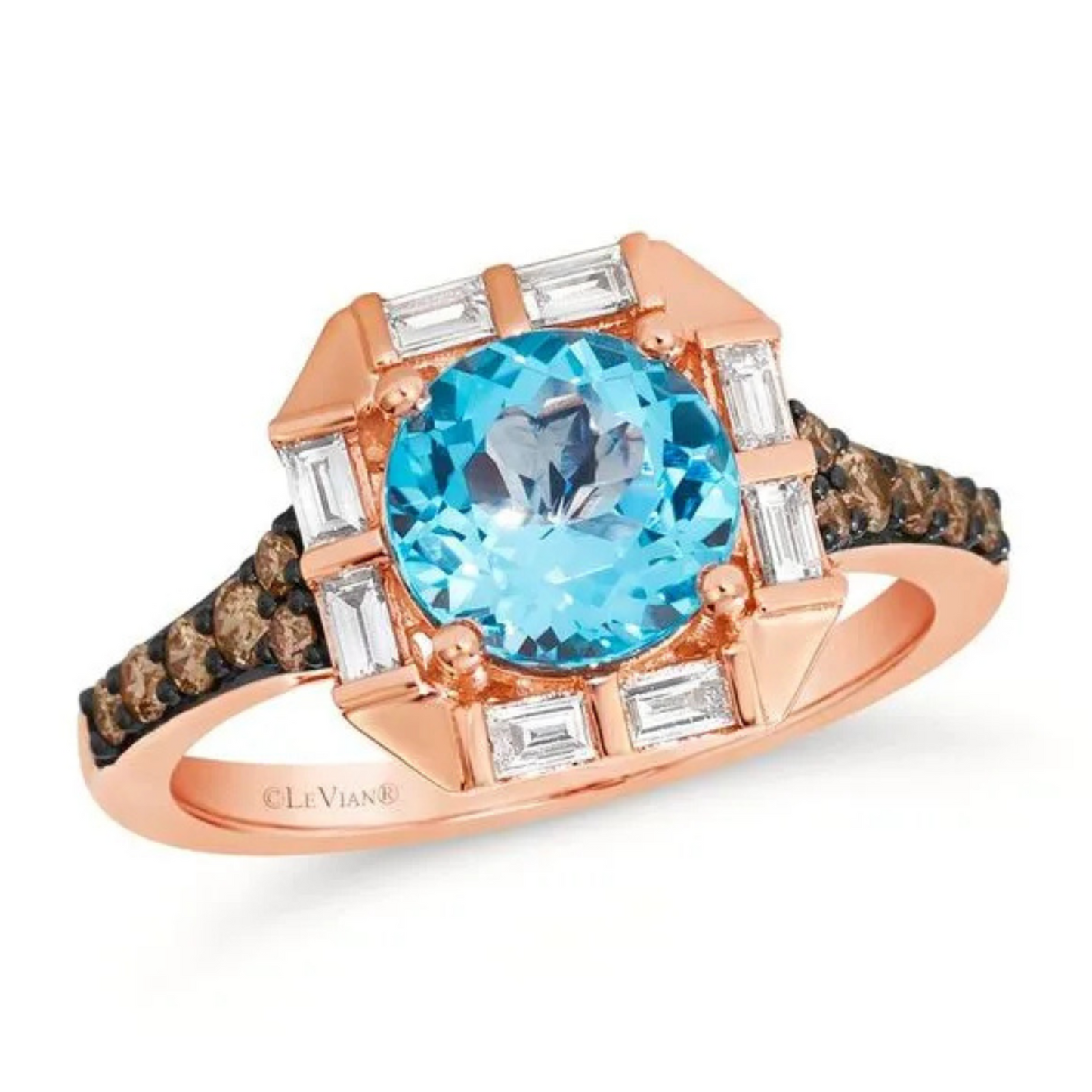 Le Vian 14K Strawberry Gold Blue Topaz, Chocolate Diamonds and Vanilla Diamonds Ring 2.625ct