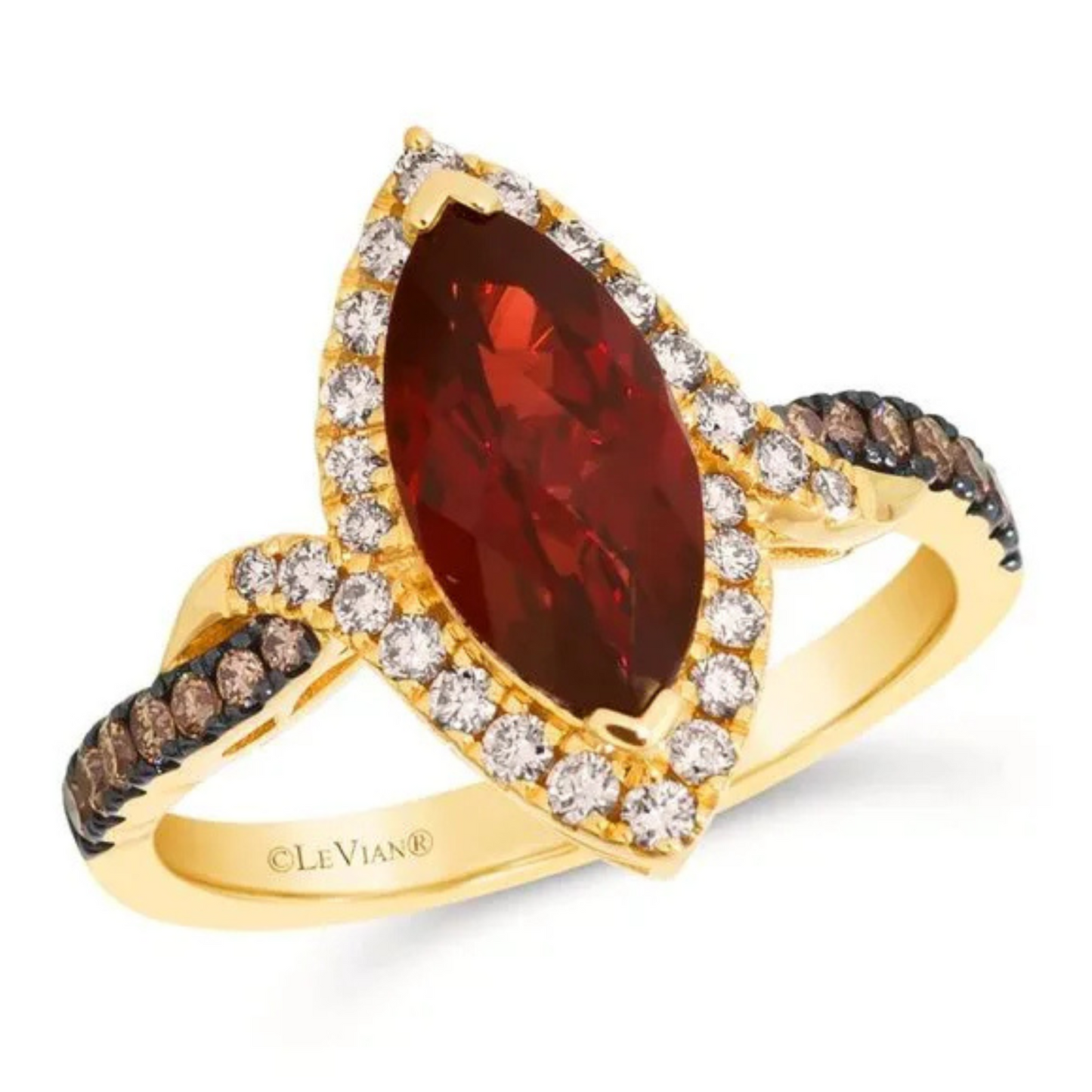 Le Vian 14K Honey Gold Pomegranate Garnet, Chocolate Diamonds and Nude Diamonds Ring 2.25ct