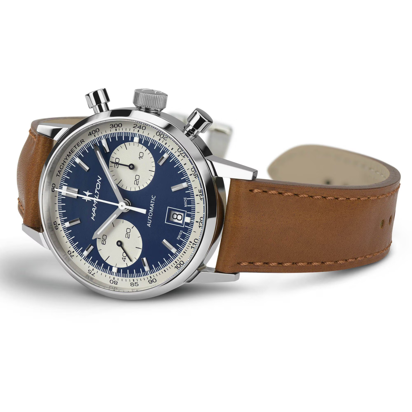 Hamilton Intra-Matic Chronograph Stainless Steel Brown Leather Automatic Watch 40 mm