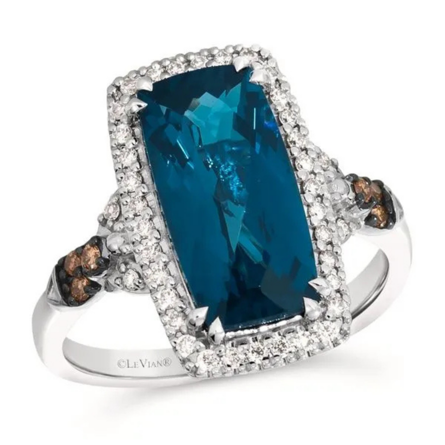 Le Vian 14K Vanilla Gold Deep Sea Blue Topaz, Chocolate Diamonds and Nude Diamonds Ring 4ct
