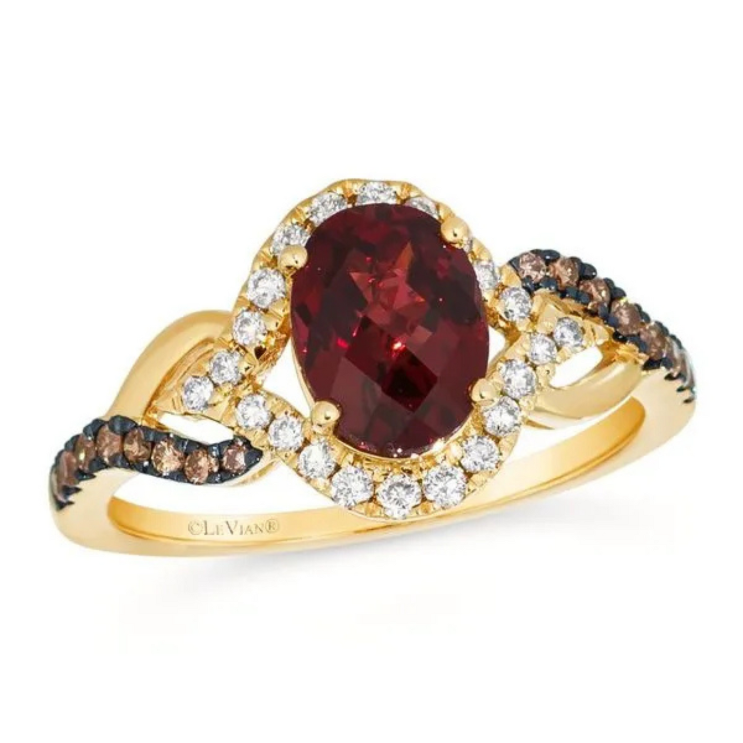 Le Vian 14K Honey Gold Pomegranate Garnet, Chocolate Diamonds and Nude Diamonds Ring 1.5ct