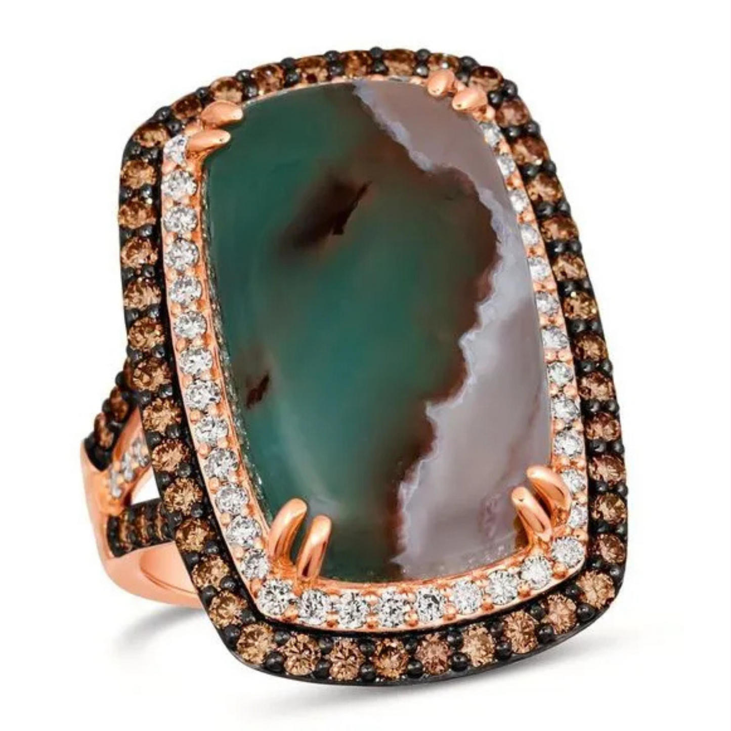 Le Vian 14K Strawberry Gold Peacock Aquaprase, Chocolate Diamonds and Nude Diamonds Ring 12ct