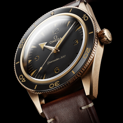 Omega Seamaster 300 Bronze Gold Brown Leather Automatic Watch 41 mm