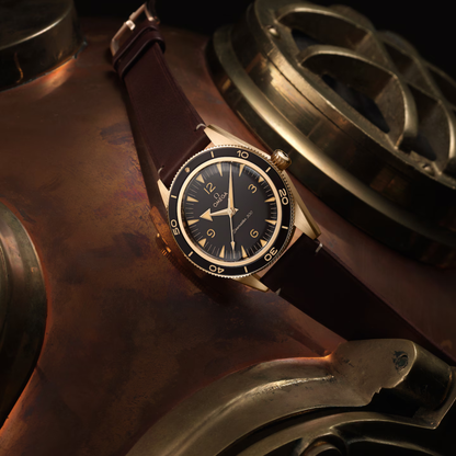 Omega Seamaster 300 Bronze Gold Brown Leather Automatic Watch 41 mm