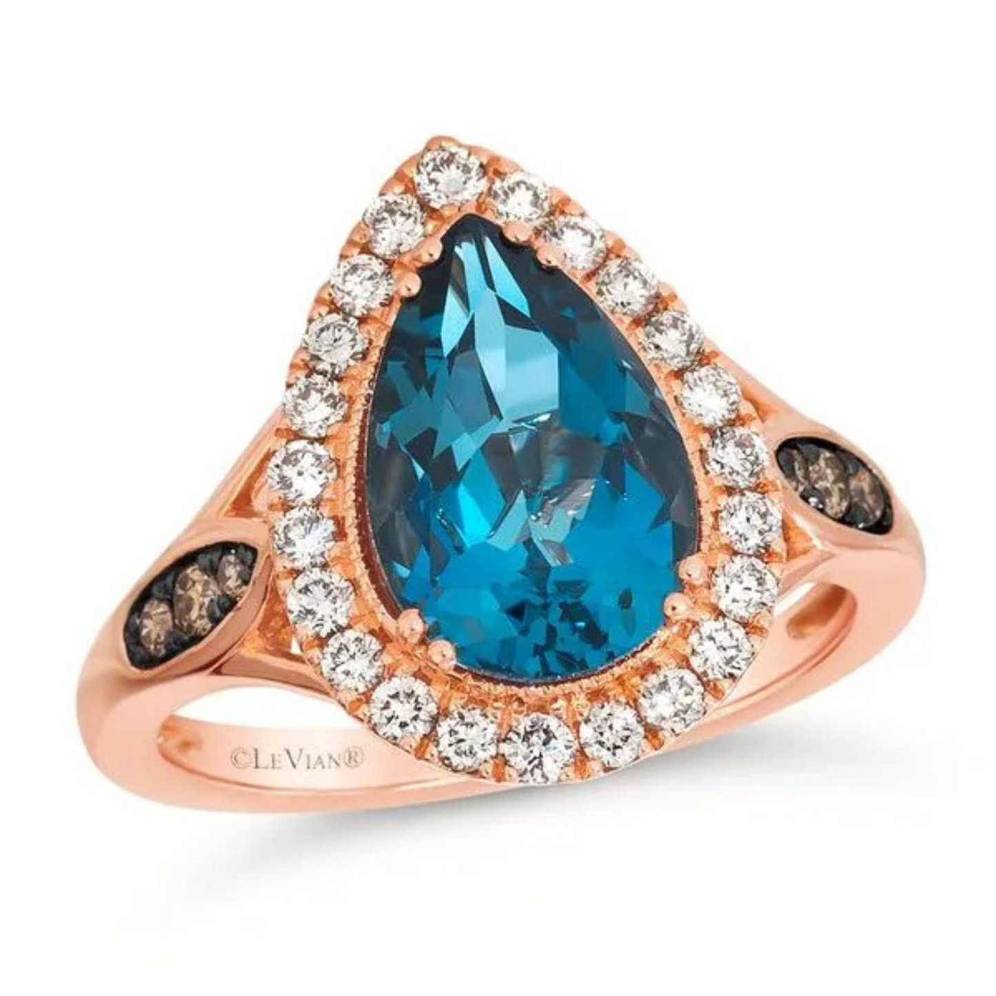 Le Vian 14K Strawberry Gold Deep Sea Blue Topaz, Chocolate Diamonds and Nude Diamonds Ring 3ct