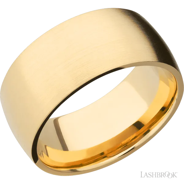 This Yellow Gold wedding band features a domed style with a domed setting. The piece is polished and elegant, crafted without diamonds for a refined finish.