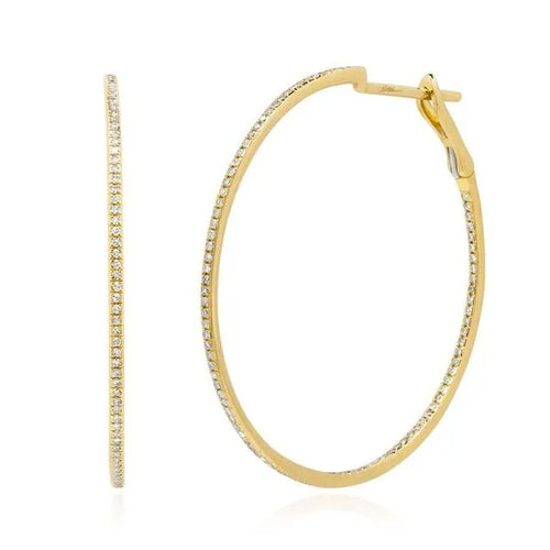 Shy Creation 14K Yellow Gold Round Diamond Large Hoop Earrings 0.50ct