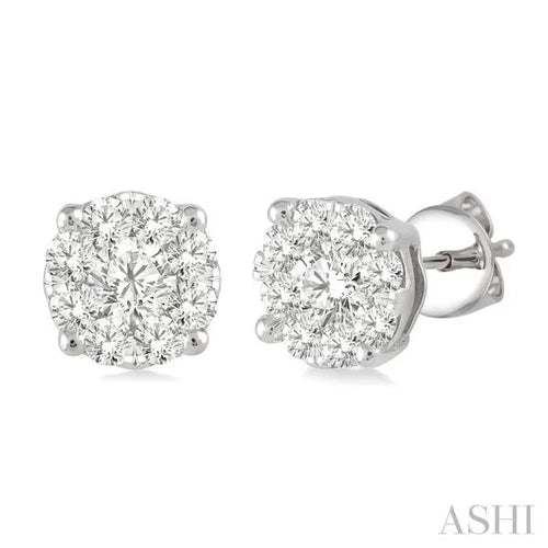 Ashi 14K White Gold Round Diamond Stud Earrings 1ct