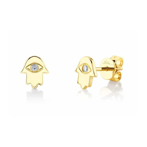 Shy Creation Stud Earrings in 14K Yellow Gold with Round Diamonds.
