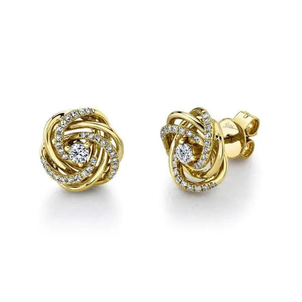 Shy Creation Stud Earrings in 14K Yellow Gold with Round Diamonds.