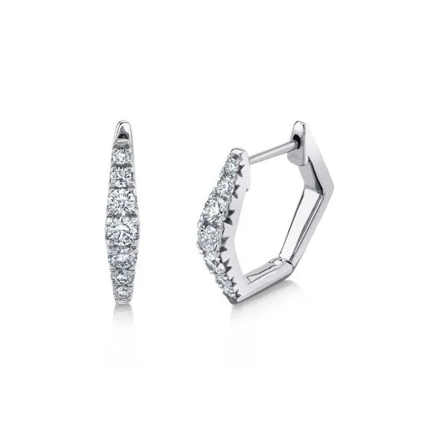Shy Creation Small Hoop Earrings in 14K White Gold with Round Diamonds.