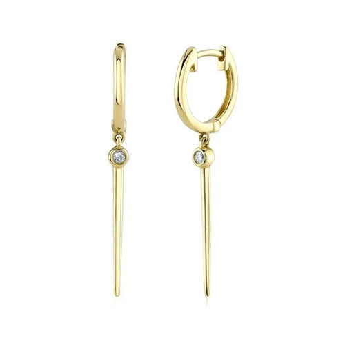 Shy Creation 14K Yellow Gold Radiant Diamond Huggies Earrings 0.04ct