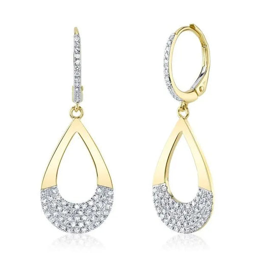 Shy Creation 14K Yellow Gold Round Diamond Drop Earrings 0.31ct