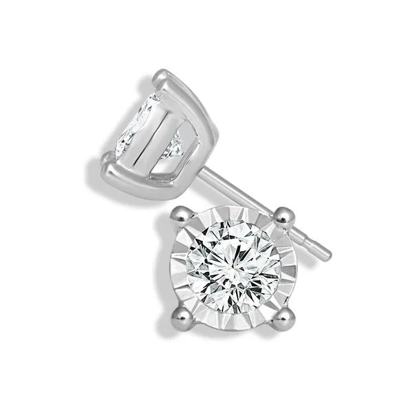 MRJ Stud Earrings in 10K White Gold with Round Diamonds in a Prong design. These earrings offer total weight 1.00 ctw, Push Back closure.