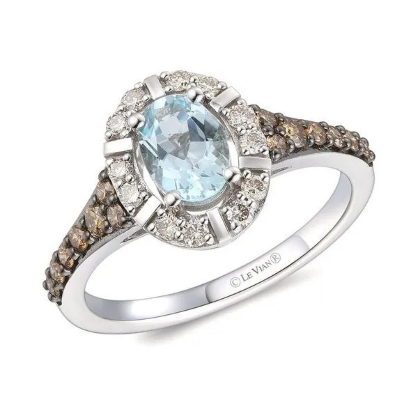 Le Vian 14K Vanilla Gold Sea Blue Aquamarine, Chocolate and Nude Diamonds Ring 0.5ct