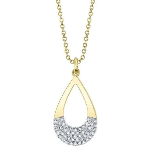 Shy Creation 14K Yellow Gold Diamond Pave' Pendant 0.12Ct 18 Inches