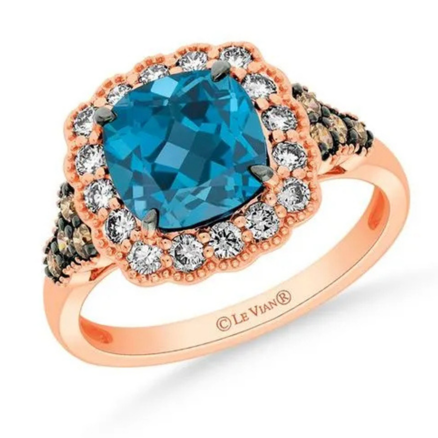 Le Vian 14K Strawberry Gold Deep Sea Blue Topaz, Chocolate and Nude Diamonds Ring 2.5ct