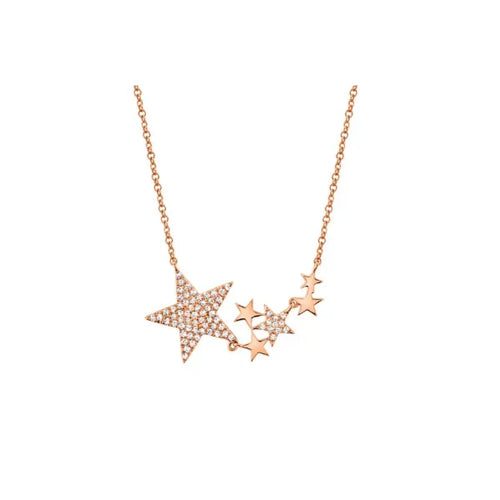 Shy Creation 14K Rose Gold Diamond Star Pendant 0.18Ct 18 Inches