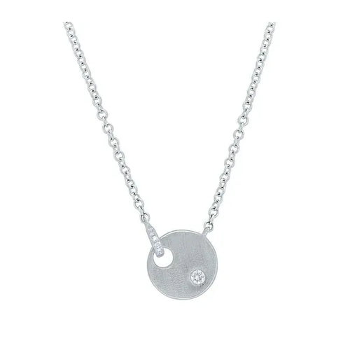 Shy Creation 14K White Gold Diamond Matte Circle Pendant 0.05Ct 18 Inches