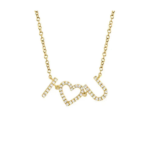 Shy Creation 14K Yellow Gold Diamond 'I Heart U' Pendant 0.12Ct 18 Inches