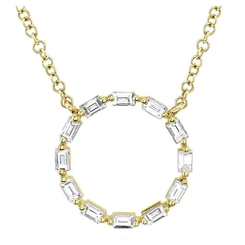 Shy Creation 14K Yellow Gold Diamond Baguette Circle Pendant 0.26Ct 18 Inches