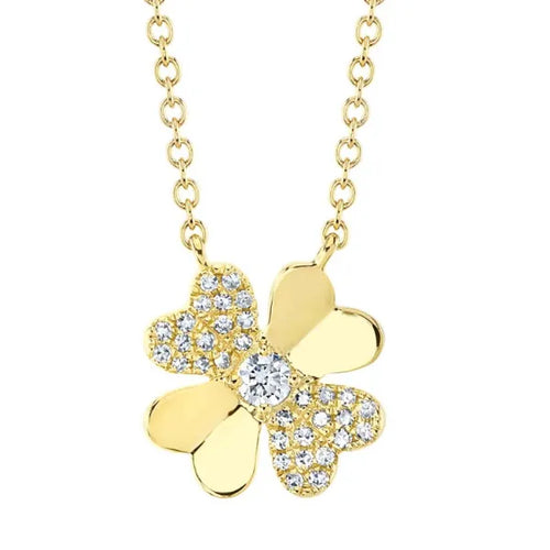 Shy Creation 14K Yellow Gold Diamond Clover Pendant 0.11Ct 18 Inches