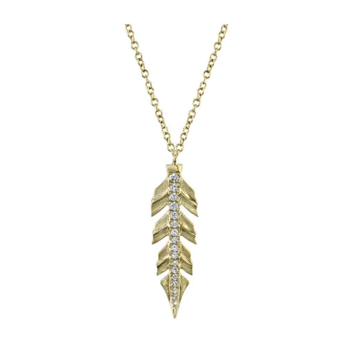 Shy Creation 14K Yellow Gold Diamond Leaf Pendant 0.09Ct 18 Inches