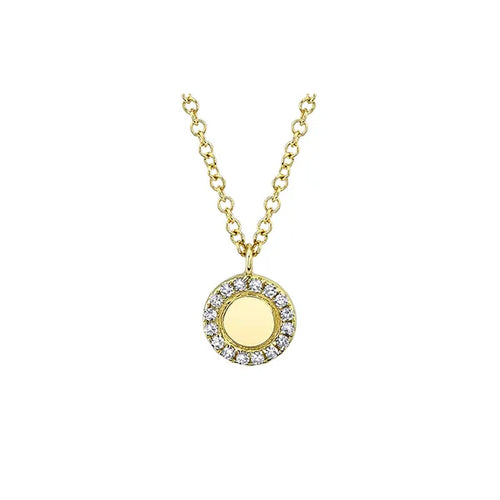 Shy Creation 14K Yellow Gold Diamond Halo Disc Pendant 0.05Ct 18 Inches