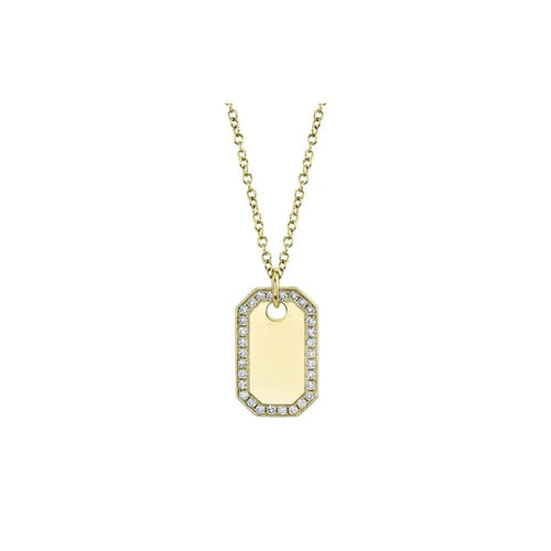 Shy Creation 14K Yellow Gold Diamond Diamond Dog Tag Pendant 0.4Ct 18 Inches
