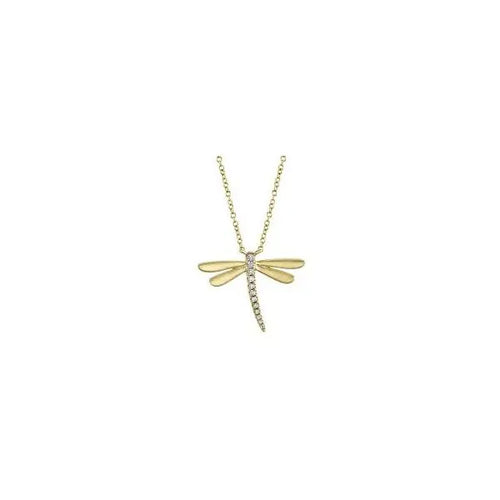 Shy Creation 14K Yellow Gold Diamond Dragonfly Pendant 0.08Ct 18 Inches