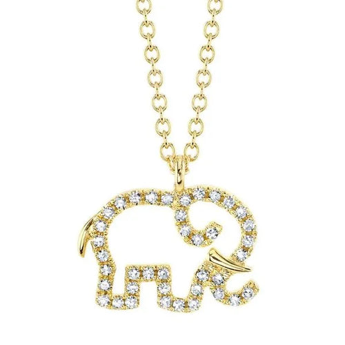 Shy Creation 14K Yellow Gold Diamond Elephant  Pendant 0.09Ct 18 Inches