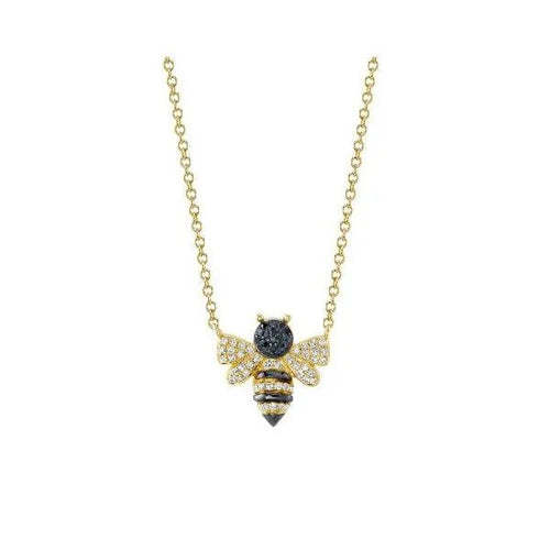Shy Creation 14K Yellow Gold Diamond Bee Pendant 0.15Ct 18 Inches