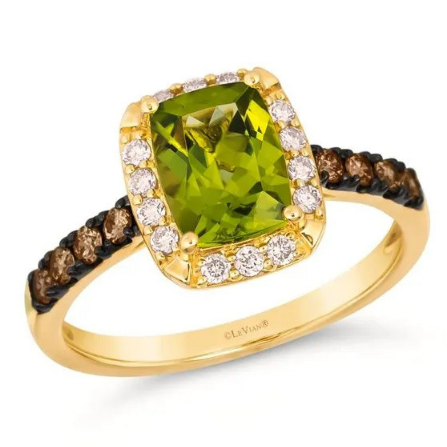 Le Vian 14K Honey Gold Green Apple Peridot, Chocolate and Nude Diamonds Ring 1.5ct