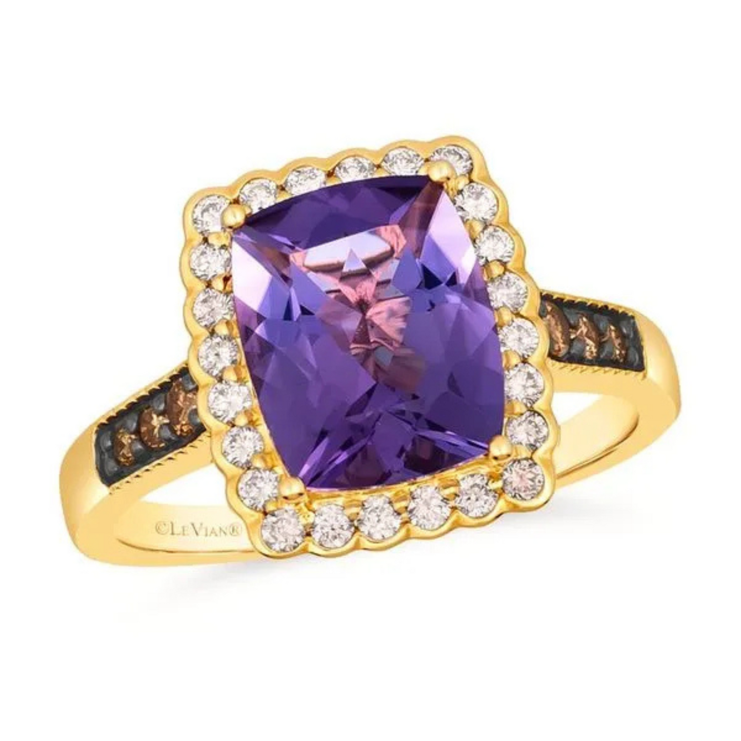 Le Vian 14K Honey Gold Grape Amethyst, Chocolate and Vanilla Diamonds Ring 2.375ct