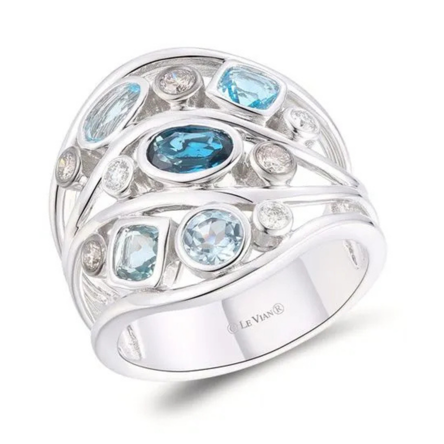 Le Vian 14K Vanilla Gold Blue Topaz and Chocolate Diamonds Ring 1.167ct