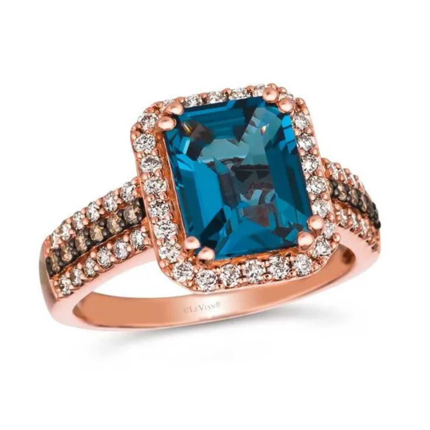 Le Vian 14K Strawberry Gold Deep Sea Blue Topaz Ring 3.5ct