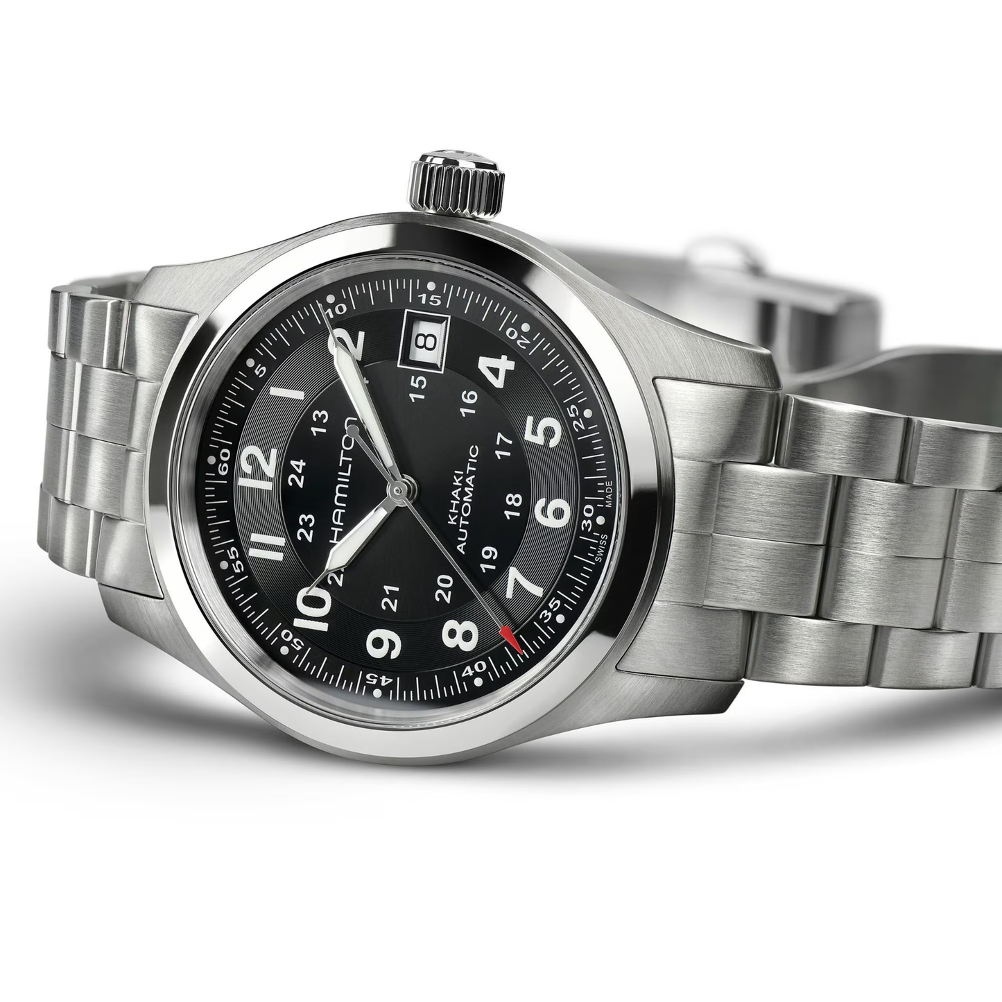 Hamilton Khaki Field Stainless Steel Black Dial Automatic Watch 38 mm