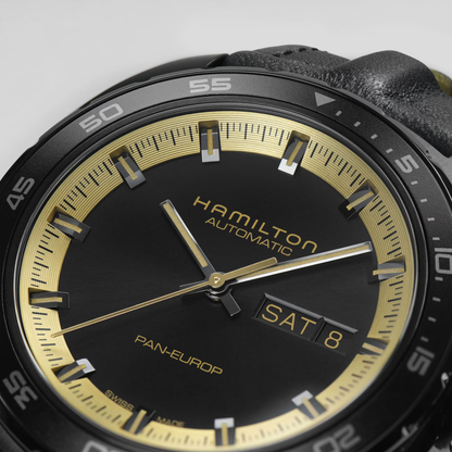 Hamilton Pan Europ Black & Gold NATO Automatic Watch 42 mm