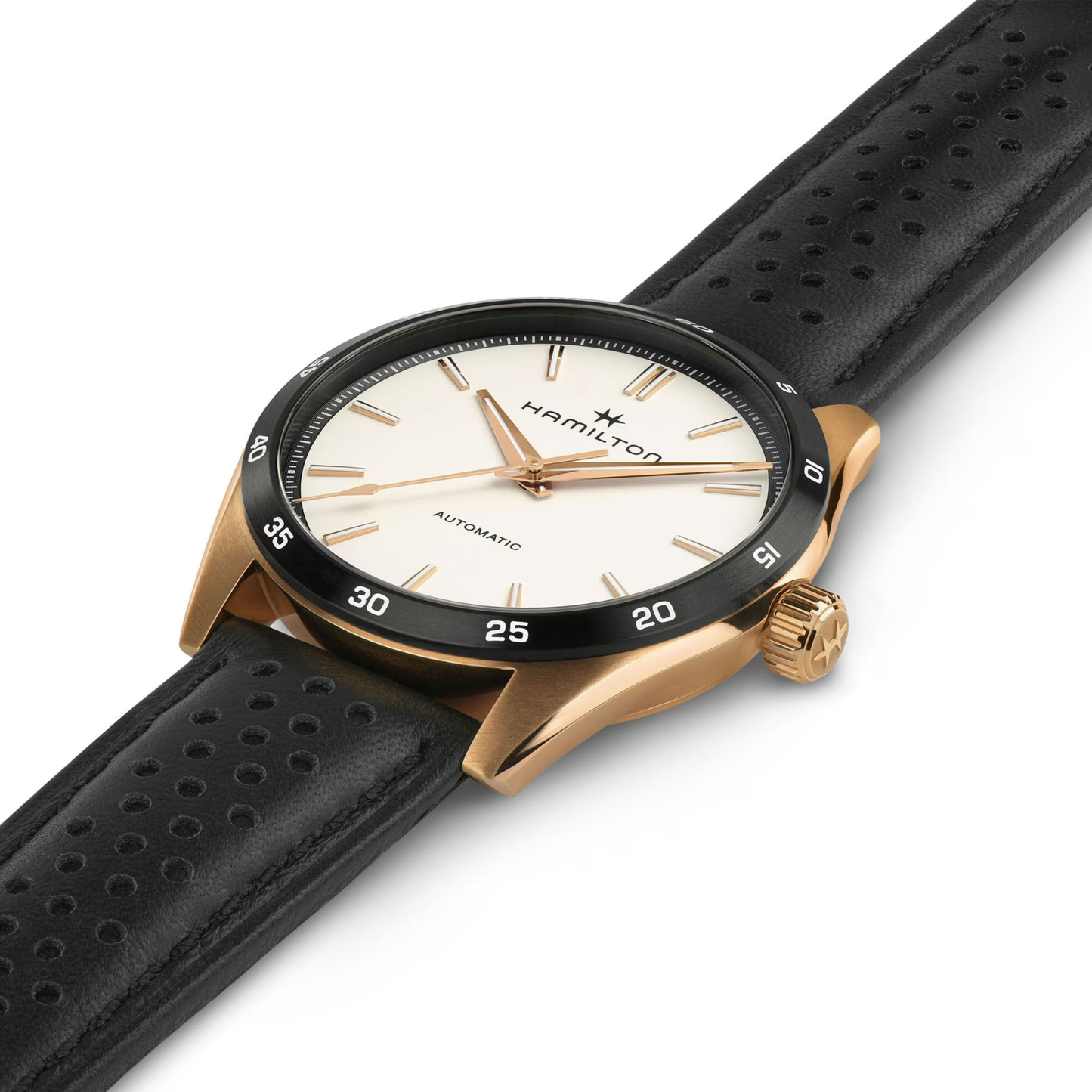 Hamilton Jazzmaster Rose-Gold PVD Case Black Leather Automatic Watch 38 mm