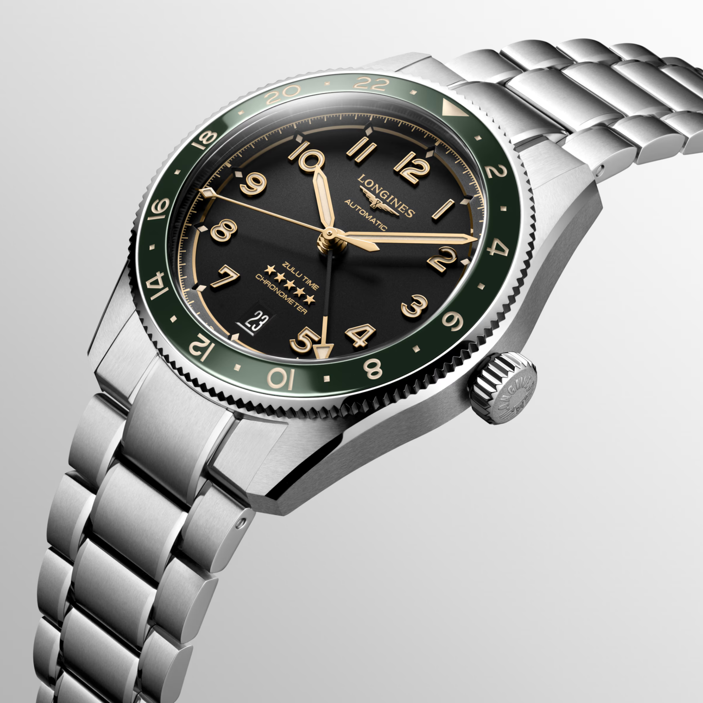 Longines Spirit Zulu Time Watch - Green Dial 39 mm
