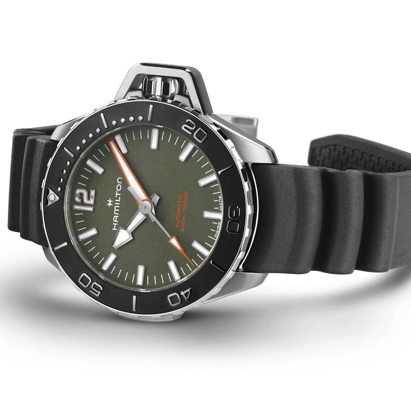Hamilton Khaki Navy Frogman Stainless Steel Green Dial Automatic Watch 41 mm