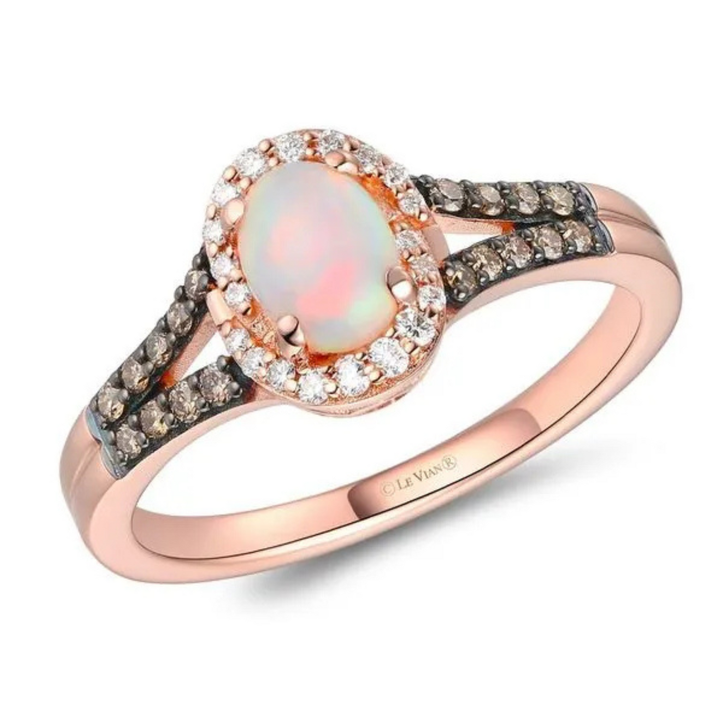 Le Vian 14K Strawberry Gold Neopolitan Opal, Vanilla and Chocolate Diamond Ring 0.5ct