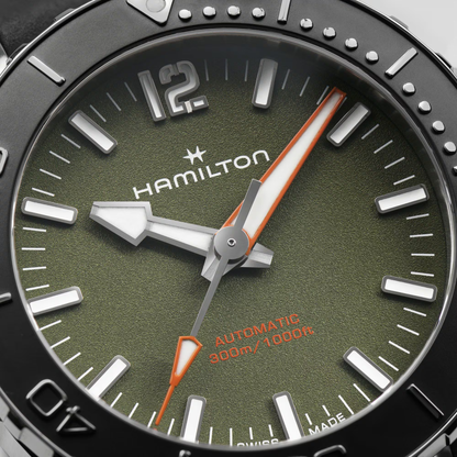 Hamilton Khaki Navy Frogman Stainless Steel Green Dial Automatic Watch 41 mm