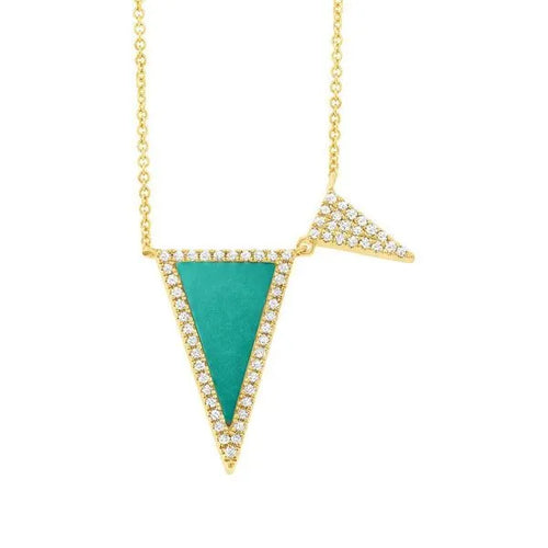 Creation 14K Yellow Gold Diamonds 0.14 ct., Turquoise Pendant 0.82 ct. 18 Inches