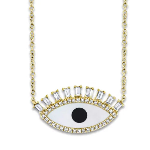 Shy Creation 14K Yellow Gold Diamonds 0.29 ct., Onyx Open Link Pendant 0.94 ct. 18 Inches